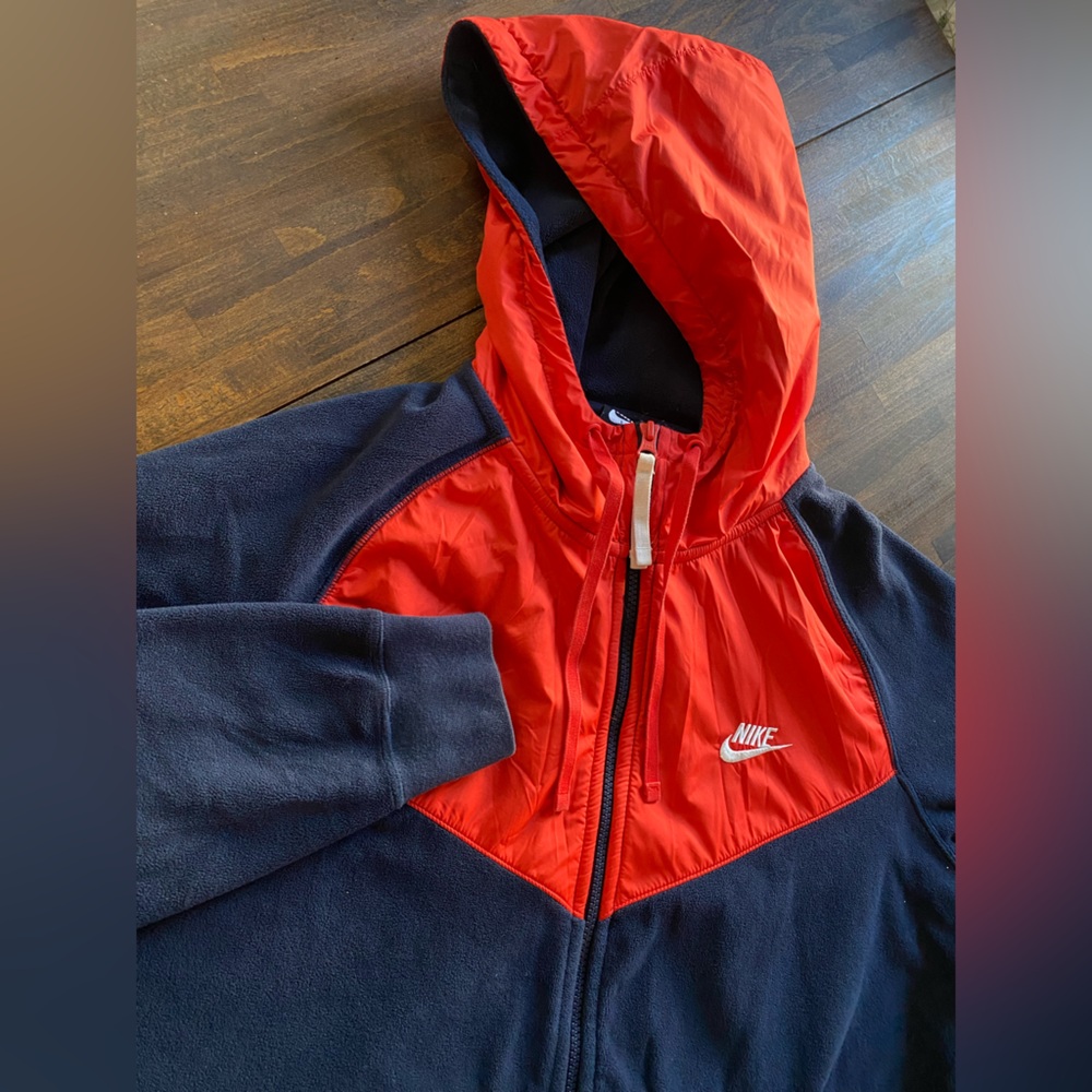 Nike Full Zip Up Hooded Polar Fleece WindRunner 929114-451 Mens XL Red Blue